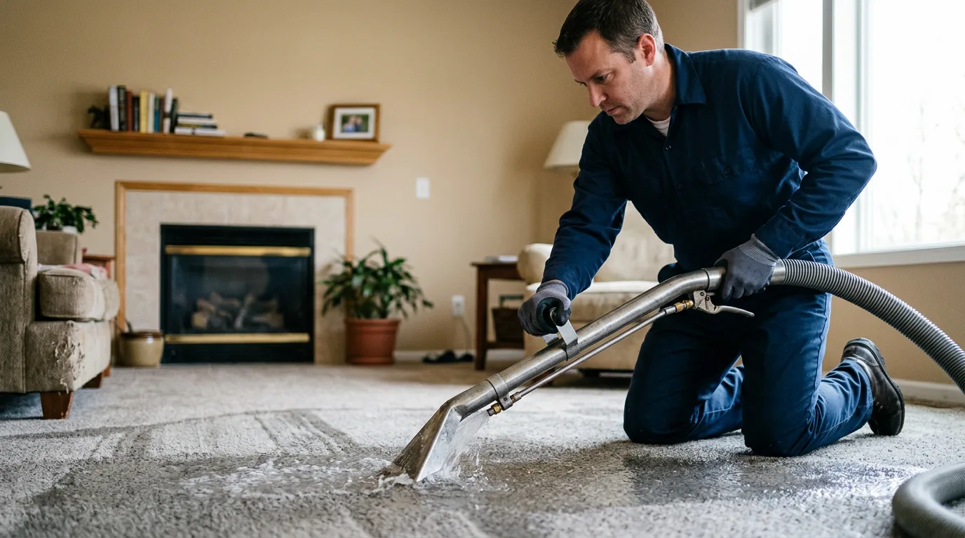 Water damage restoration technician working near Harts, WV
